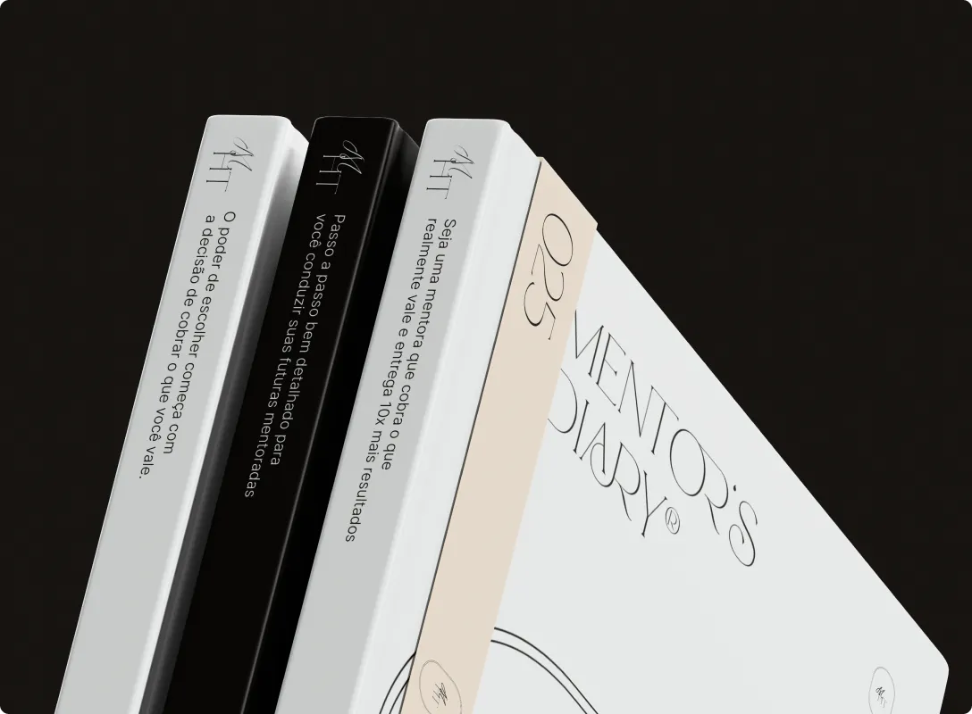Livros editoriais Mentor's Diary em preto, branco e bege